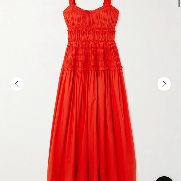 Doen red Marianne shirred cotton-poplin midi dress - Picture 2 of 8